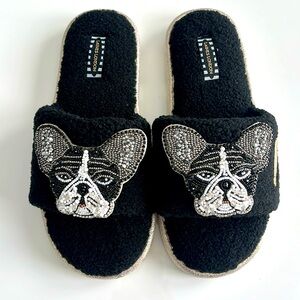 Laines London Bulldog Beaded Slippers by Wolf & Badger - NWOT